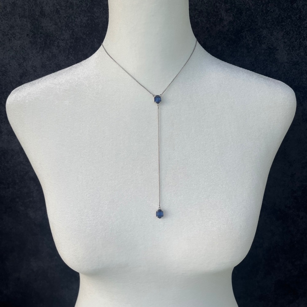 Kendra Scott Retired Blue Lariat Necklace Silver Tone Y-Necklace Designer Chic